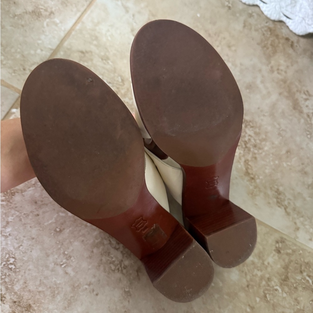 Tory Burch Cream Cross-Strap Leather Block Heeled Sandals - Picture 3 of 16